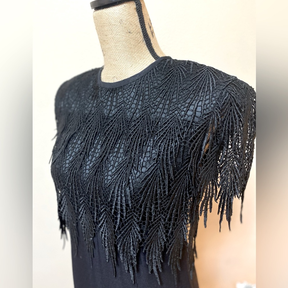 Vintage 80’s Night Way Collection -Black Fringe Top Party Dress -Size 6